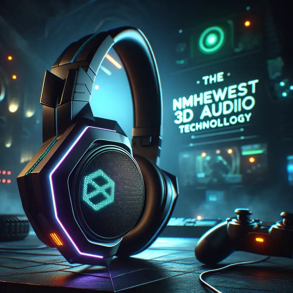 "Razer gaming headset with spatial 3D audio technology showcased in a dynamic gaming environment, highlighting its sleek design and immersive sound features."